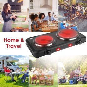 Infrared Dual Burner Hot Plate - 1000W & 800W  Glass Plates, Quick/Even Heating, 302-1022 Stepless Temp, Auto Shut-Off, Compatible with Flat-Bott (Option: Black)