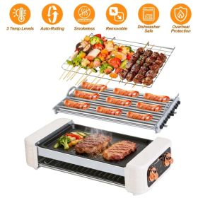 Multifunctional Electric Hot Dog Roller Machine, 3-in-1 Sausage Grill with Non-Stick Griddle, Smokeless BBQ Grill for Home, Dorm, RV, Party, Over (Option: White)